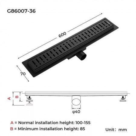 Трап душевой GAPPO G86007-36, 70х600 мм