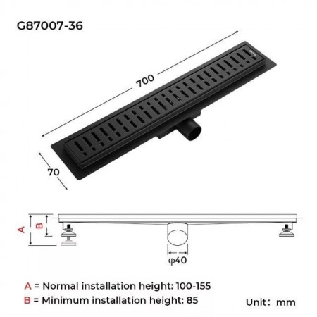 Трап душевой GAPPO G87007-36, 70х700 мм