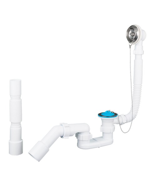Сифон для ванны с выпуском, переливом, плоским отводом АНИ-пласт Е056 