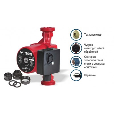 Насос Aquatica циркуляционный 774232. Wetron 25/6м - 180мм (бордо) + гайка 1".