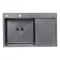 Кухонная мойка Kroner KRP Schwarze - 7849LHM PVD (3.0/1.0 мм)(Есть отверстие для дозатора и корзинка)