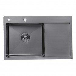 Кухонная мойка Kroner KRP Schwarze - 7849LHM PVD (3.0/1.0 мм)(Есть отверстие для дозатора и корзинка)