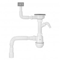 Сифон для кухонной мойки Kroner KRP KS02-1BLK 3 1/2"х40/50 мм с отводом для стиральной машины, с квадратным переливом