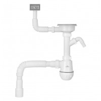 Сифон для кухонной мойки Kroner KRP KS02-1WHI 3 1/2"х40/50 мм с отводом для стиральной машины, с квадратным переливом
