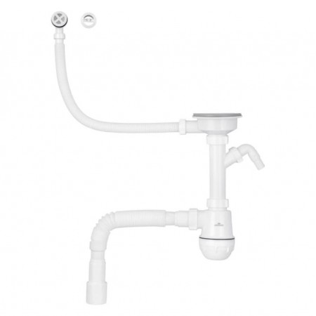 Сифон для кухонной мойки Kroner KRP KS02R-1WHI 3 1/2"х40/50 мм с отводом для стиральной машины, с круглым переливом