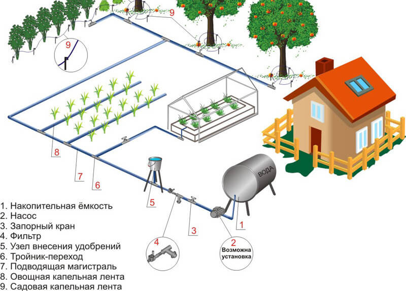 Схема для системы полива огорода